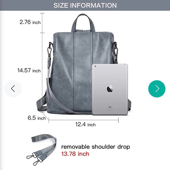 NWT Bromen Backpack Purse Vegan leather blue Anti theft & water resistant main image 5